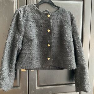 NWT H&M Short Boucle jacket black with gold buttons